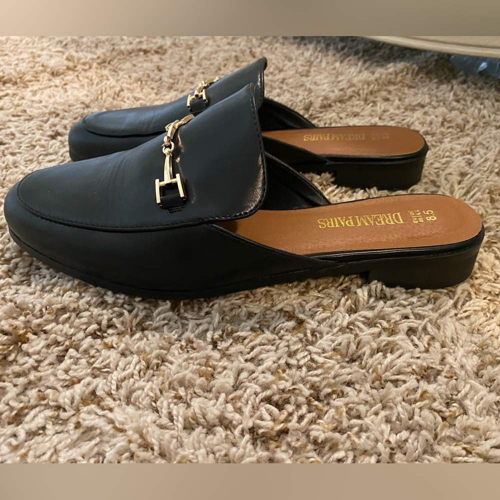 Dream Pairs Black Mules with Gold Accents